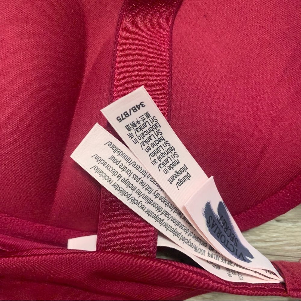 Victoria Secret 2 Satin Bombshell Plunge Bras Rhinestone Logo Strap - Picture 10 of 15